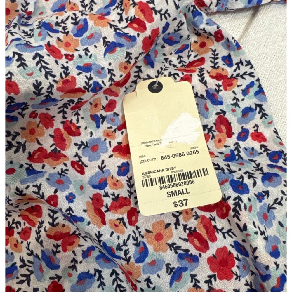 St John’s Bay Floral Off Shoulder Smocked Cotton Blouse Small NWT - Picture 7 of 8